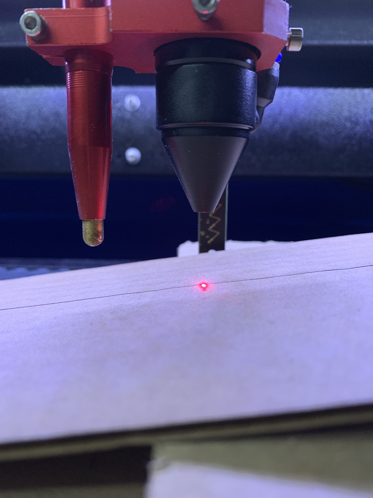 Using a red dot pointer at the focal point
